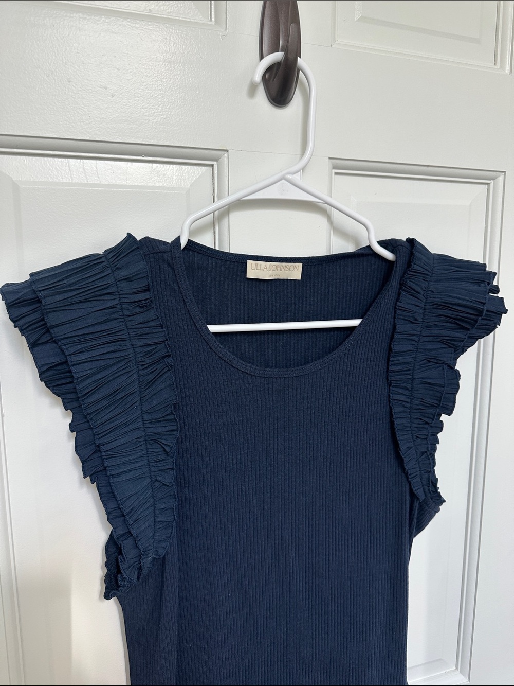 Ulla Johnson Navy Ruffled Sleeve Ribbed Tank - Picture 3 of 4